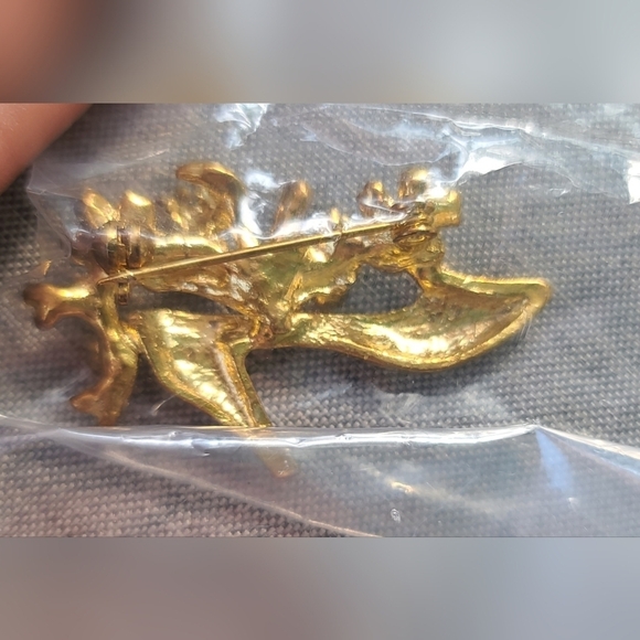 High Heel Shoe Gold Tone Crystal Flowers Brooch Pin - Picture 2 of 2